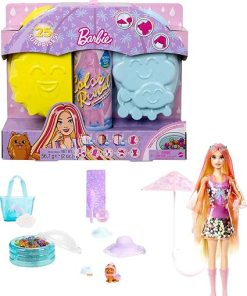 Barbie Color Reveal Sunshine and Sprinkles Doll & Accessories with 25 Surprises, Palm Tree Theme Including Water-Shower Umbrella & Color Change