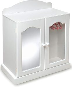 Badger Basket Mirrored Doll Armoire for 3 Years and Up, with 3 Baskets & 3 Hangers (fits 18 inch Dolls), White
