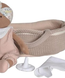 Tikiri Knitted Carry Cot with Rheya Baby Dark Skin, Soother & Blanket
