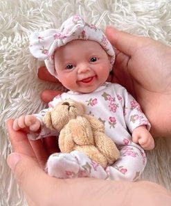 Mire & Mire Reborn Baby Dolls 7 “Girl Open Eyes Smile Full Silicone Mini Realistic Baby Doll with Feeding Accessories