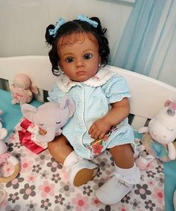 Reborn Baby Dolls Black Girl 24 Inch Dark Brown Soft Silicone Realistic Toddler Baby Dolls Weighted Cloth Body Biracial African American Newborn Baby Doll Handmade Toy for Kids 2