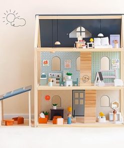 PairPear Wooden Dollhouse for Kids,3 Story Family Dollhouse with 64Pcs Furiture Accessories,Doll House Toy Gift for Kids Ages 3+