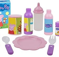 Peppa Pig: 19 Piece Doll Sleep N’ Play Set – Pink & White Dots Travel, Feed, Includes Half Folding Stroller, Bouncer, Highchair, Matching Diaper/Handbag, for Kids Ages 3+ 2