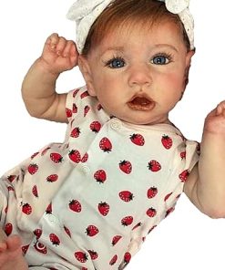 Reborn Baby Dolls Girls 22 Inch 55 cm,Realistic Baby Doll in Strawberry Print Outfit with Pacifier, Reborn Toddler Dolls Boys & Girls Toy Gift Soft Silicone Doll Newborn Baby