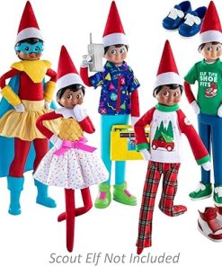 Elf on the Shelf Claus Couture New 2023 Set of 5: Tree Farm PJs, Ice Cream Party Dress, Polar Power Hero Set, Retro Rad ’80s Gear, and Cool Kicks Sneaker Trio with Exclusive Joy Bag 2