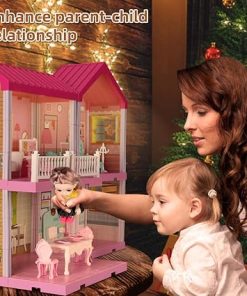 Dollhouse Kit, Doll House Asseccories and Furniture, DIY Pretend Play Building Playset Toys with Doll and Lights, Princess House for Toddlers, Kids Boys & Girls (4 Rooms) 2