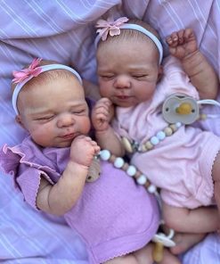 Zero Pam Reborn Baby Dolls Twins Girls Full Silicone Vinyl Body, 18 inch Realistic Sleeping Twin Baby Dolls That Look Real Newborn Babies Dolls with Hair Washable Cute Bebe Reborn Dolls 2