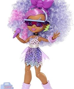 Cave Club Bashley Dino Rockin’ Party Doll (~8 -inch) Posable Fashion Doll with Purple Hair, 10 Accessories Including Wearable Scrunchie, 4 Year Olds & Up