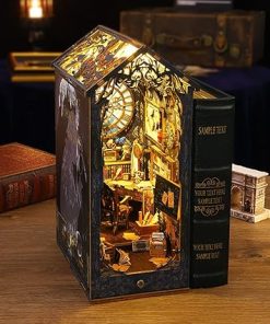 3D Wooden Puzzle Bookshelf Insert Decor with Sensor Light Music Box,DIY Dollhouse Miniature Book Nook Assemble Kit,Bookends Model Build-Creativity Kit for Adults Women Birthday Gift (Detective Agency) 2
