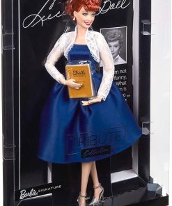 Barbie Tribute Collection Lucille Ball Doll, Wearing Blue Dress & Lace Jacket, with Doll Stand & Certificate of Authenticity, Gift for Collectors, White