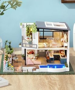 TuKIIE DIY Miniature Dollhouse Kit with Furniture, 1:24 Scale Large Garden Villa Wooden Doll House Accessories Plus Dust Proof & Music Movement for Kids Teens Adults(West Creek House) 2