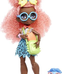 Cave Club Ruly Doll (8-10-in, Curly Pink Hair) Posable Prehistoric Fashion Doll with Glasses, Dinosaur Pet & Accessories, Gift for 4 Year Olds & Up 2