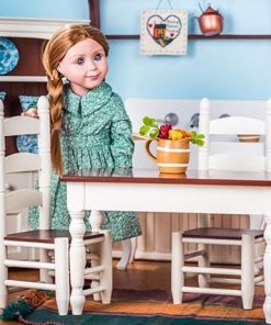 The Queen’s Treasures 18 Inch Doll Furniture, Farmhouse Collection Fully Assembled Wooden Kitchen Table and Two Chairs, Compatible with American Girl Kitchen Furniture 2