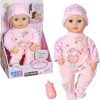 Zapf Creation 709870 Little Annabell 36 cm-white puppe mit Stoffkörper, Rosa Strampler, Blaue Schlafaugen und Fläschchen