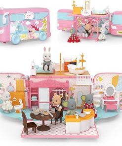 Doll House Toys for Girls – Pretend Play Small Dollhouse Playset with Doll and Furniture Accessories, Foldable Transform Bus Car Toy Vehicle, Birthday Xmas Gift for Kids Toddlers 3 4 5 6 Years Old