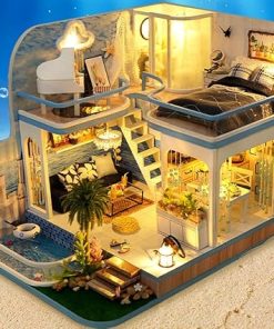 Dollhouse Miniature DIY House Kit with Chinese Style, Handmade DIY House ModelCreative Room with Furniture for Romantic Valentine’s Gift (Blue Seal) 2