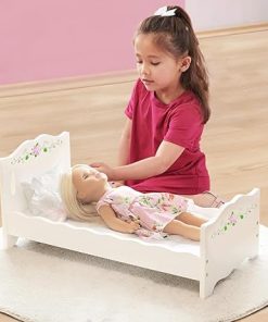Badger Basket Doll Bed Plus 18 Inch Doll, Includes Bedding and Personalization Kit, White Rose 2