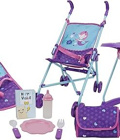 509 Crew Mermaid 9 Piece Set: Doll Feed n Play Set – Includes Stroller, Highchair, Bouncer, Handbag, Feeding Accessories, Kids Pretend Play Ages 3+ (T826028)