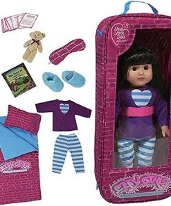 The New York Doll Collection Sleepover Bedding Travel Bag one Piece Set with 9 Accessories fits 18 inch/46cm American – Doll Travel Case – Doll Play Set – Doll Travel Accessories, G115