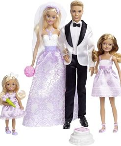 Barbie Wedding Set with Bride and Groom Dolls, Stacie, Chelsea and Accessories (Mattel DRJ88), Assorted Colour/Model