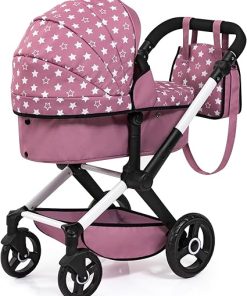 Bayer Design Dolls: Xeo Pram – Pink, White, Stars – Dolls Up to 18″, Shoulder Bag, Convertible to Pushchair, Adjustable Handle, Foldable, Kids Ages 3+ 2