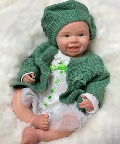 18-Inch Harper Full Body Silicone Reborn Baby Doll Girl, Lifelike Newborn Baby Full Platinum Silicone Doll with Green Sweater Christmas Holiday Presents Set, Not Vinyl Material Dolls