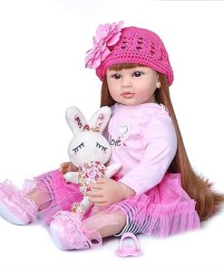 Zero Pam 24 inch 60 cm Lovely Reborn Baby Girl Dolls Toddler Realistic Baby Doll Silicone Vinyl Babies with Cloth Body for Kids Age 3+ with Feeding Accessories 2