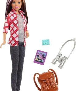 Barbie Travel Skipper Doll, Brunette with Purple Streak, with 4 Accessories