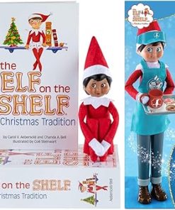 The Elf On The Shelf Christmas Tradition Box Set with Elf (Dark Tone Girl), Story Book and MagiFreez Cocoa to Go Barista Accessory Set (Multi-Item Bundle)