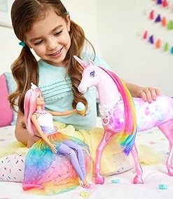 Barbie Dreamtopia Doll & Unicorn Set, Pink-Haired Fashion Doll & Magical Lights Unicorn Toy with Rainbow Mane, Lights & Sounds 2