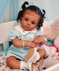 Reborn Baby Dolls Black Girl 24 Inch Dark Brown Soft Silicone Realistic Toddler Baby Dolls Weighted Cloth Body Biracial African American Newborn Baby Doll Handmade Toy for Kids