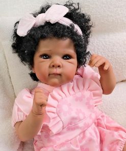 Reborn Baby Dolls Black – 18 Inch Lifelike Soft Body Realistic Newborn Baby Dolls Brown Eyes and Skin Real Life Bebe Doll Toy Accessories Gifts for Kids Age 3+ 2