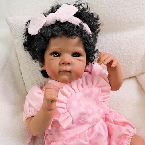 Reborn Baby Dolls Black - 18 Inch Lifelike Soft Body Realistic Newborn Baby Dolls Brown Eyes and Skin Real Life Bebe Doll Toy Accessories Gifts for Kids Age 3+ - Image 2