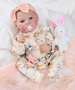 17 Inch Realistic Newborn Toddler Reborn Baby Dolls Lifelike Cute Girl Real Life Baby Soft Body Dolls with Clothes Feeding Accessories for Kids Birthday Gift