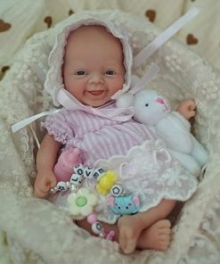 7″ Girl Micro Preemie Full Body Silicone Baby Doll,Mini Realistic Newborn Baby Doll Real Life Miniature Baby Doll with Feeding Accessories 2