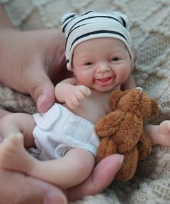 Reborn Baby Doll 7 Inch Silicone Doll Boy Mini Realistic Newborn Baby Dolls Silicone Full Body Stress Relief for Adults Hand Made with Feeding & Bathing Accessories 2