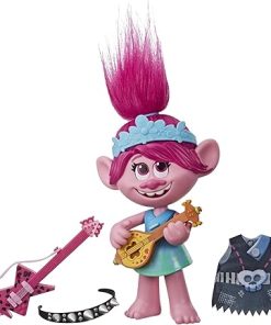 Trolls DreamWorks World Tour Pop-to-Rock Poppy Singing Doll with 2 Different Looks and Sounds, Toy Sings Trolls Just Want to Have Fun (English)