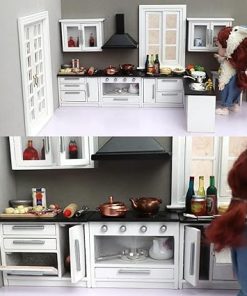 Dollhouse Kitchen Furniture, Modern Style 1:12 Mini Dollhouse Kitchen Cabinet Simulation Life Scene Lifelike Ample Shelf Space for Bar for Kids 2