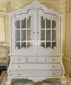 ARTLEER 1:12 Scale White Wooden Miniature Cabinet with Glass Doors – Dollhouse Furniture 2