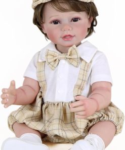 Realistic Reborn Baby Doll -schoolchildren Boy 22 inch Doll Brown Rooted Hair/Brown Eyes/Sweet face/Light Skin Tone with Sunglasses, Special Birthday Gift, Ages 3+