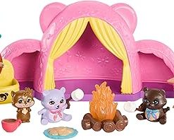 Cuddlers Camping Tent Set with Doll and 4 Animal Figurines, Sleeping Bag, Campfire, and Other Accessories Included, Children’s Toy, from 4 Years, HTW71