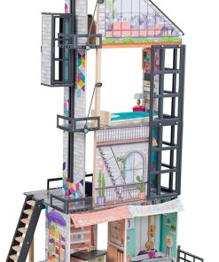 KidKraft Bianca City Life Wooden 360-Play Dollhouse with Lights & Sounds and 26-Piece Accessories, Gift for Ages 3+