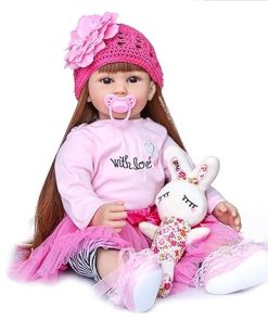 Zero Pam 24 inch 60 cm Lovely Reborn Baby Girl Dolls Toddler Realistic Baby Doll Silicone Vinyl Babies with Cloth Body for Kids Age 3+ with Feeding Accessories