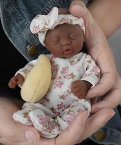 7″ Reborn Baby Girl, Silicone Full Body Mini Realistic Newborn Dolls The Look Real Black Babies Doll Closed Eyes Sleeping Baby Soft Anti-Stress Doll