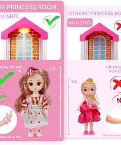 Dollhouse Play House for Dream Girls with Lights & Two Dolls & Furniture Accessories, 11 Room Cottage, Pink, 27.6″ x 27.6″ x 35.8″ 2