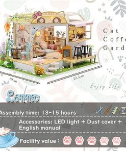 Lannso DIY Dollhouse Miniature Wooden Furniture Kit, Doll House Kit with Dust Proof Cover and Music Box, Mini Handmade Wooden Dollhouse Toys for Adult Gift (M2111) 2