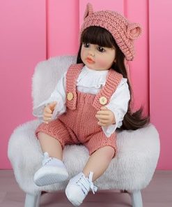 Pinky Lovely 22inch 55cm Reborn Baby Dolls Girl Real Life Full Body Vinyl Newborn Baby Dolls Realistic Looking Brown Long Hair Girl Doll Toy for Ages 3+