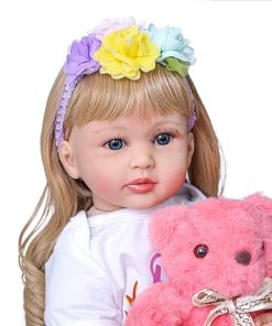 Lifelike Toddler Reborn Doll Girl Vinyl 24 Inch Realistic Reborn Baby Dolls with Blonde Curly Hair Newborn Doll with Doll Accessories for Girls Boys Birthday Gift 2