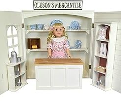 THE QUEEN’S TREASURES 18″ Doll Furniture, Little House on the Prairie 18 Inch Doll Oleson’s Mercantile Wooden Play Set with Store Shelving and Store Stock Included. Intended for use with American Girl 2