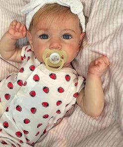Reborn Baby Dolls Girls 22 Inch 55 cm,Realistic Baby Doll in Strawberry Print Outfit with Pacifier, Reborn Toddler Dolls Boys & Girls Toy Gift Soft Silicone Doll Newborn Baby 2